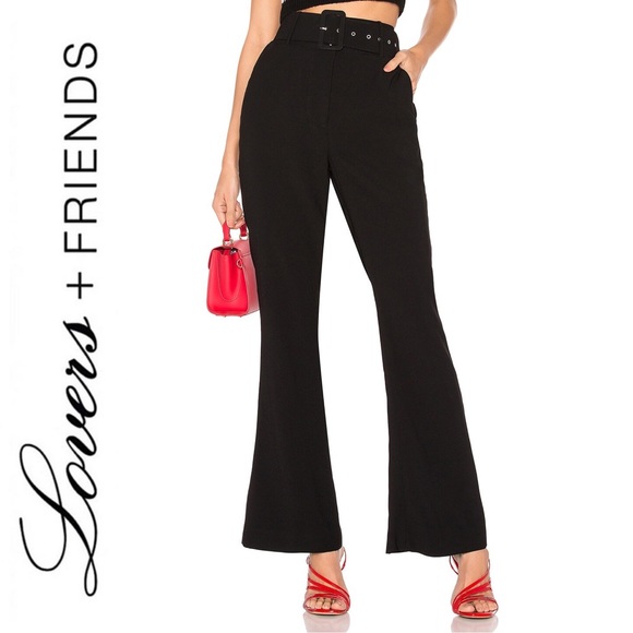 Lovers + Friends Keri Flared Bootcut Pants Trousers Slacks in Black Wide Belt XS - Picture 1 of 14